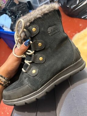 Sorel Kids Black Suede Faux-Fur Lined Lace-Up Boot